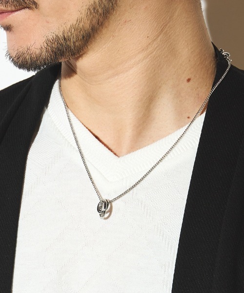 UNION STATION（ユニオンステーション）の「Wリングネックレス（ネックレス・メンズ・シルバー/ブラック・FREE）」の2枚目の写真