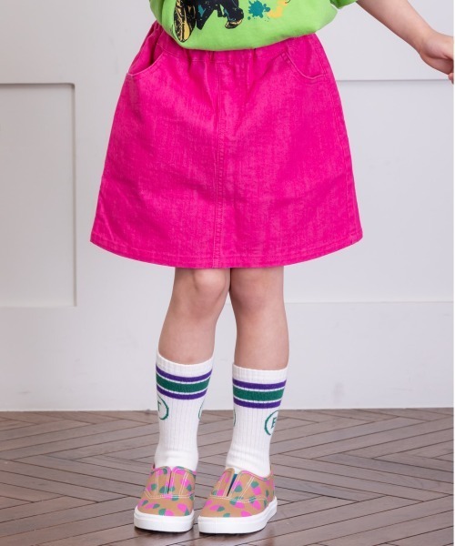 Life Support Products（ライフサポートプロダクツ）の「カラーデニムミニスカート(kids/XS-L)（スカート・キッズ・オフホワイト/オレンジ/ピンク/ライトグリーン・XS/S/M/L）」の3枚目の写真