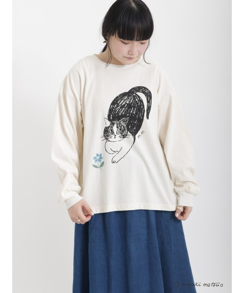 Samansa Mos2（サマンサ モスモス）の「【miyuki matsuo × SamansaMos2】ロングTシャツ（Tシャツ/カットソー・レディース・チャコール/キナリ/オフホワイト・ﾌﾘ-）」の2枚目の写真