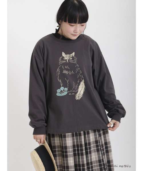 Samansa Mos2（サマンサ モスモス）の「【miyuki matsuo × SamansaMos2】ロングTシャツ（Tシャツ/カットソー・レディース・チャコール/キナリ/オフホワイト・ﾌﾘ-）」の5枚目の写真