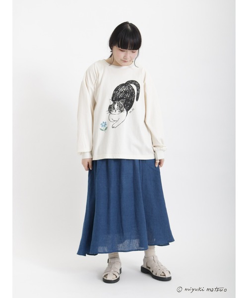 Samansa Mos2（サマンサ モスモス）の「【miyuki matsuo × SamansaMos2】ロングTシャツ（Tシャツ/カットソー・レディース・チャコール/キナリ/オフホワイト・ﾌﾘ-）」の7枚目の写真