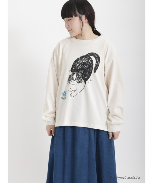 Samansa Mos2（サマンサ モスモス）の「【miyuki matsuo × SamansaMos2】ロングTシャツ（Tシャツ/カットソー・レディース・チャコール/キナリ/オフホワイト・ﾌﾘ-）」の8枚目の写真