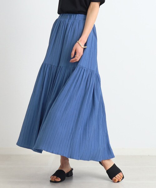 DRESKIP（ドレスキップ）の「◆【大人の揺れ感】しぼしぼティアードスカート（スカート・レディース・黄緑系/ブラック/ブルー/オフホワイト・03/04/02）」の4枚目の写真