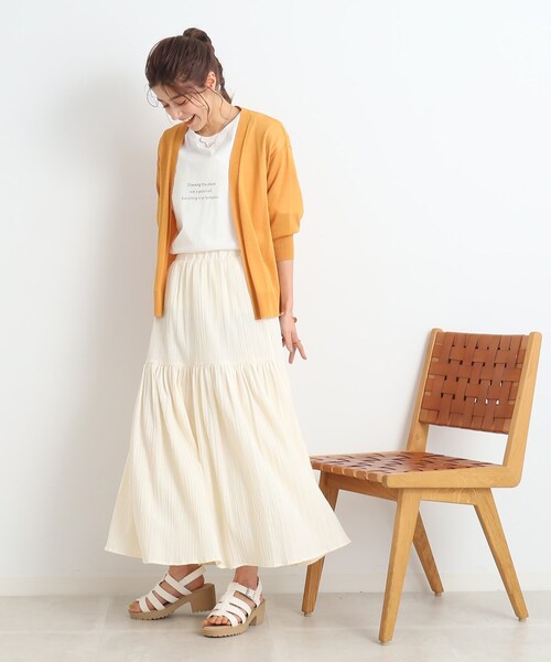 DRESKIP（ドレスキップ）の「◆【大人の揺れ感】しぼしぼティアードスカート（スカート・レディース・黄緑系/ブラック/ブルー/オフホワイト・03/04/02）」の5枚目の写真