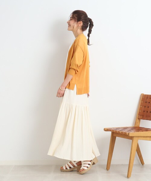 DRESKIP（ドレスキップ）の「◆【大人の揺れ感】しぼしぼティアードスカート（スカート・レディース・黄緑系/ブラック/ブルー/オフホワイト・03/04/02）」の6枚目の写真