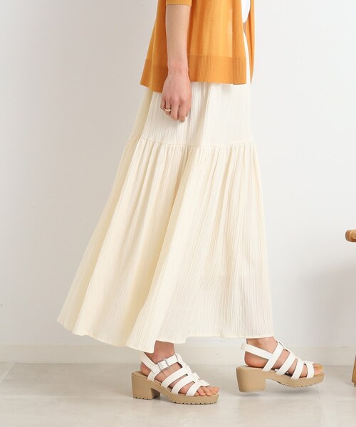 DRESKIP（ドレスキップ）の「◆【大人の揺れ感】しぼしぼティアードスカート（スカート・レディース・黄緑系/ブラック/ブルー/オフホワイト・03/04/02）」の9枚目の写真