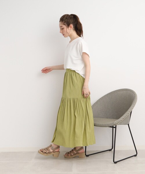 DRESKIP（ドレスキップ）の「◆【大人の揺れ感】しぼしぼティアードスカート（スカート・レディース・黄緑系/ブラック/ブルー/オフホワイト・03/04/02）」の17枚目の写真