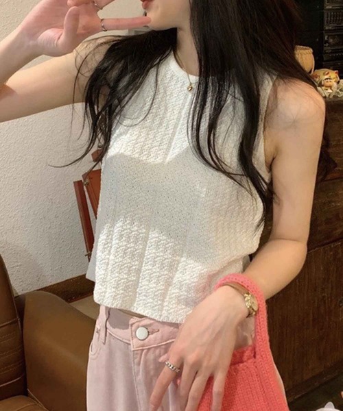 SPIGA（スピーガ）の「ｶｷﾞ針編みﾀﾝｸﾄｯﾌﾟ（タンクトップ・レディース・パープル/ホワイト/ブラウン/ブラック・FREE）」の11枚目の写真