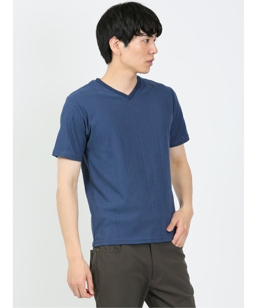 TAKA-Q(タカキュー)の「タカキュー リンクスジャガード Vネック半袖Tシャツ(Tシャツ/カットソー・メンズ・ホワイト/ブルー/ブラック・X-LARGE/MEDIUM/LARGE)」の16枚目の写真