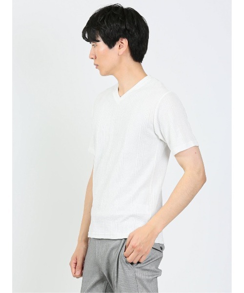 TAKA-Q(タカキュー)の「タカキュー リンクスジャガード Vネック半袖Tシャツ(Tシャツ/カットソー・メンズ・ホワイト/ブルー/ブラック・X-LARGE/MEDIUM/LARGE)」の6枚目の写真