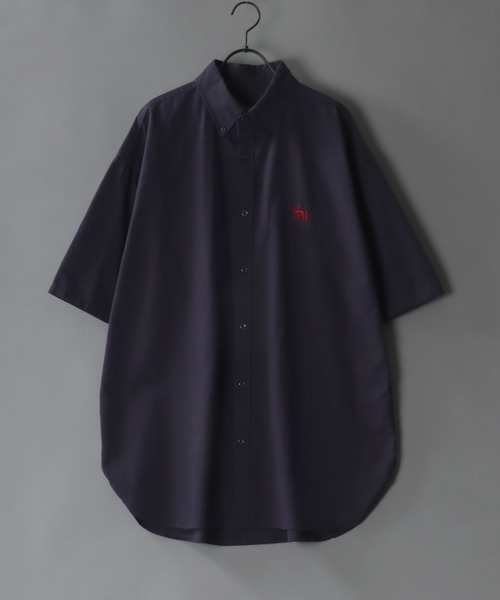 SITRY（シトリー）の「Oversize Drop shoulder short sleeve BD shirt/オーバーサイズ ドロップショルダー 半袖 ボタンダウン シャツ（シャツ/ブラウス・メンズ・ブラック/グリーン/インディゴブルー/ベージュ/ネイビー・M/LL/L）」の4枚目の写真