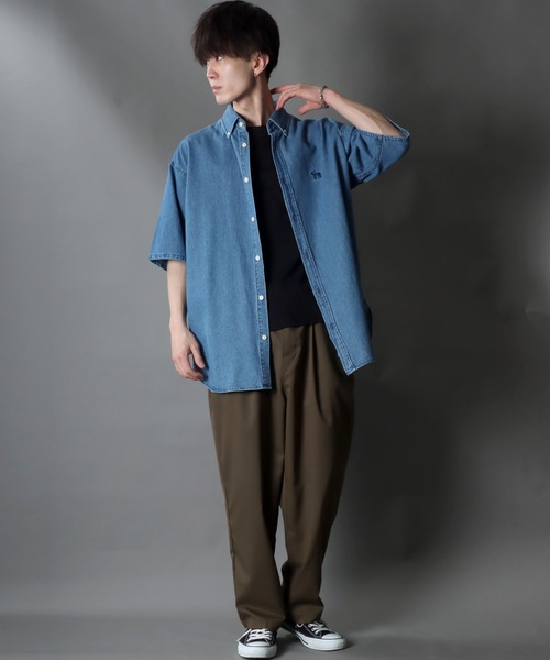 SITRY（シトリー）の「Oversize Drop shoulder short sleeve BD shirt/オーバーサイズ ドロップショルダー 半袖 ボタンダウン シャツ（シャツ/ブラウス・メンズ・ブラック/グリーン/インディゴブルー/ベージュ/ネイビー・M/LL/L）」の17枚目の写真