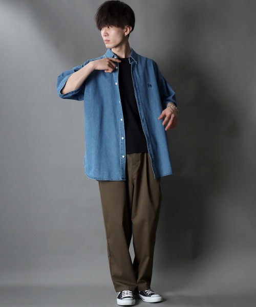 SITRY（シトリー）の「Oversize Drop shoulder short sleeve BD shirt/オーバーサイズ ドロップショルダー 半袖 ボタンダウン シャツ（シャツ/ブラウス・メンズ・ブラック/グリーン/インディゴブルー/ベージュ/ネイビー・M/LL/L）」の16枚目の写真