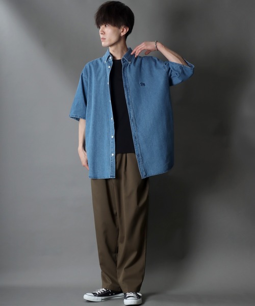 SITRY（シトリー）の「Oversize Drop shoulder short sleeve BD shirt/オーバーサイズ ドロップショルダー 半袖 ボタンダウン シャツ（シャツ/ブラウス・メンズ・ブラック/グリーン/インディゴブルー/ベージュ/ネイビー・M/LL/L）」の15枚目の写真