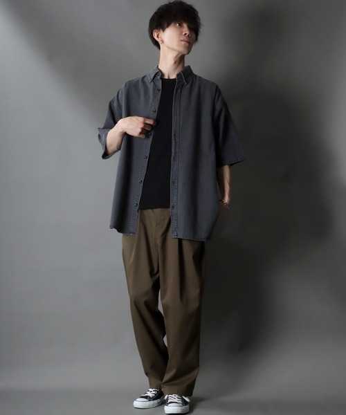 千鳥格子 オーバーサイズ ブルゾン シャツ ドロップショルダー★ ドロップショルダーBIGシャツ／B．HPOLOCLUB