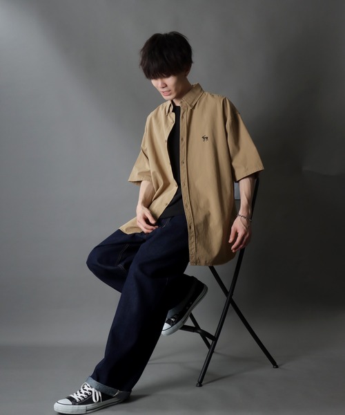 SITRY（シトリー）の「Oversize Drop shoulder short sleeve BD shirt/オーバーサイズ ドロップショルダー 半袖 ボタンダウン シャツ（シャツ/ブラウス・メンズ・ブラック/グリーン/インディゴブルー/ベージュ/ネイビー・M/LL/L）」の8枚目の写真