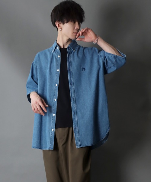 boohoo MAN★オーバーサイズ 半袖 ボタン留め ストライプ シャツ セール】Oversize Drop shoulder short sleeve BD shirt