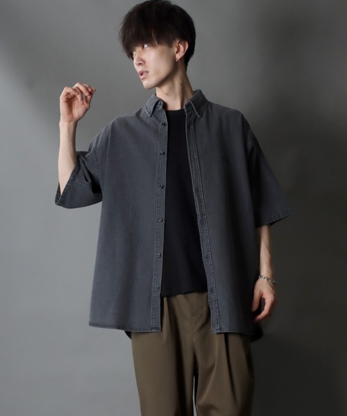 SITRY（シトリー）の「Oversize Drop shoulder short sleeve BD shirt/オーバーサイズ ドロップショルダー 半袖 ボタンダウン シャツ（シャツ/ブラウス・メンズ・ブラック/グリーン/インディゴブルー/ベージュ/ネイビー・M/LL/L）」の22枚目の写真