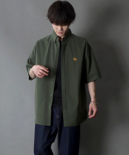 SITRY（シトリー）の「Oversize Drop shoulder short sleeve BD shirt/オーバーサイズ ドロップショルダー 半袖 ボタンダウン シャツ（シャツ/ブラウス・メンズ・ブラック/グリーン/インディゴブルー/ベージュ/ネイビー・M/LL/L）」の21枚目の写真