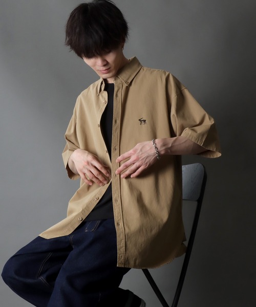 SITRY（シトリー）の「Oversize Drop shoulder short sleeve BD shirt/オーバーサイズ ドロップショルダー 半袖 ボタンダウン シャツ（シャツ/ブラウス・メンズ・ブラック/グリーン/インディゴブルー/ベージュ/ネイビー・M/LL/L）」の19枚目の写真