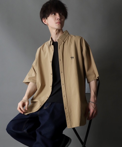 SITRY（シトリー）の「Oversize Drop shoulder short sleeve BD shirt/オーバーサイズ ドロップショルダー 半袖 ボタンダウン シャツ（シャツ/ブラウス・メンズ・ブラック/グリーン/インディゴブルー/ベージュ/ネイビー・M/LL/L）」の18枚目の写真