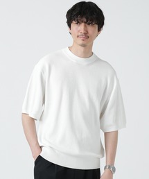 LB.03/ハイツイストコットン片畦編み五分袖ワイドニット