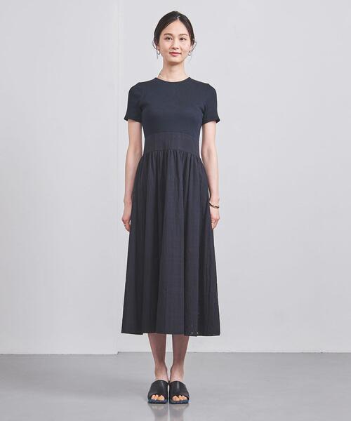 ユナイテッドアローズ V ネック フィット＆フレア タフタ ワンピース