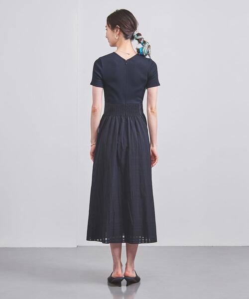 【美品】ユナイテッドアローズ フィット&フレア ワンピース チェック ネイビー UNITED ARROWS（ユナイテッドアローズ）の「V ネック フィット＆フレア