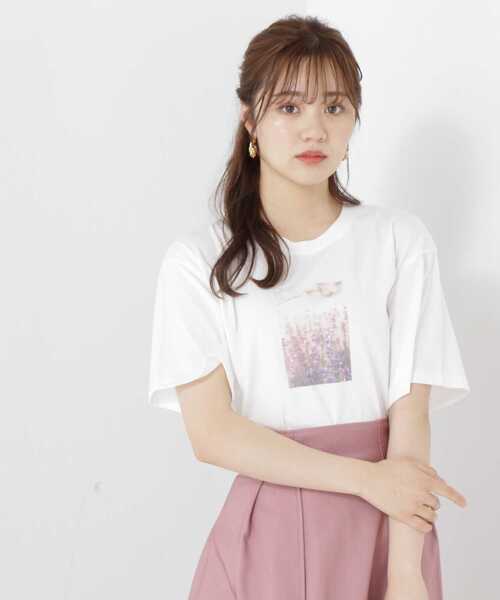 EDIT COLOGNE(エディットコロン)の「<E>フォトプリントTシャツ(Tシャツ/カットソー・レディース・ホワイト・FREE)」の1枚目の写真