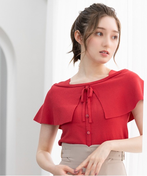 MISCH MASCH(ミッシュマッシュ)の「■2023春夏新作■配色ビッグ衿ニット/MM318332(ニット/セーター・レディース・レッド/ブラック/グリーン/ホワイト・M)」の5枚目の写真