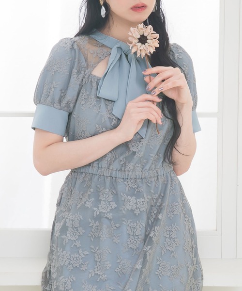 Newlyme(ニューリーミー)の「総レースリボン半袖ワンピース(ワンピース・レディース・ブラック/ブルー/ホワイト・MEDIUM/XX-LARGE/X-LARGE/LARGE)」の3枚目の写真