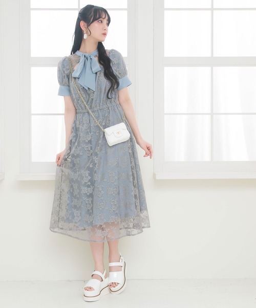 Newlyme(ニューリーミー)の「総レースリボン半袖ワンピース(ワンピース・レディース・ブラック/ブルー/ホワイト・MEDIUM/XX-LARGE/X-LARGE/LARGE)」の5枚目の写真