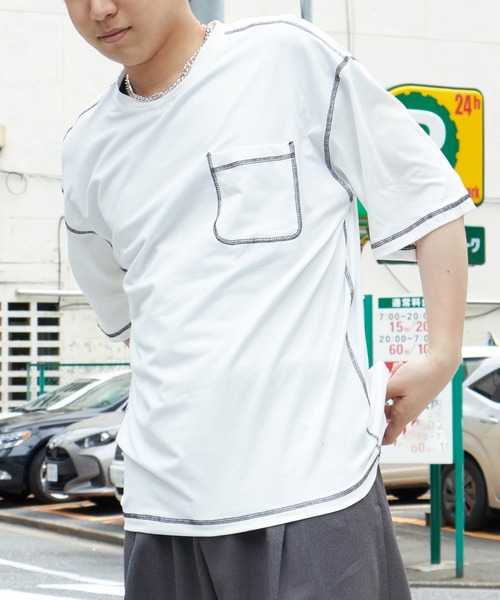 NO NEED（ノーニード）の「ハイショクステッチＢＩＧＴシャツ（Tシャツ/カットソー・メンズ・ブラック/ホワイト・ﾌﾘ-）」の3枚目の写真