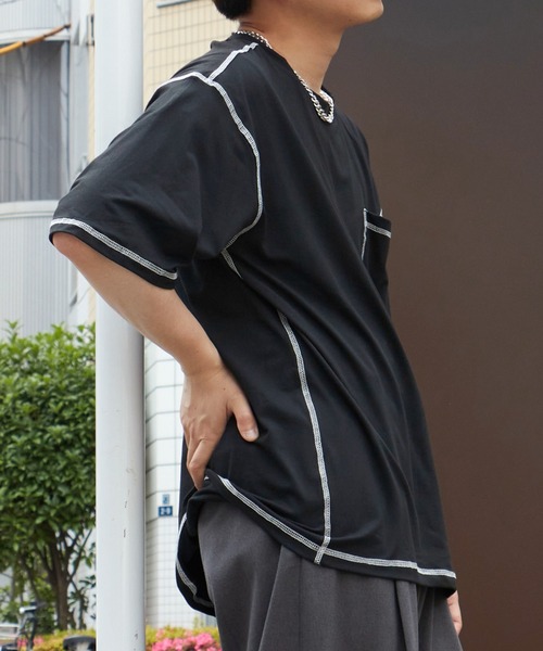 NO NEED（ノーニード）の「ハイショクステッチＢＩＧＴシャツ（Tシャツ/カットソー・メンズ・ブラック/ホワイト・ﾌﾘ-）」の7枚目の写真