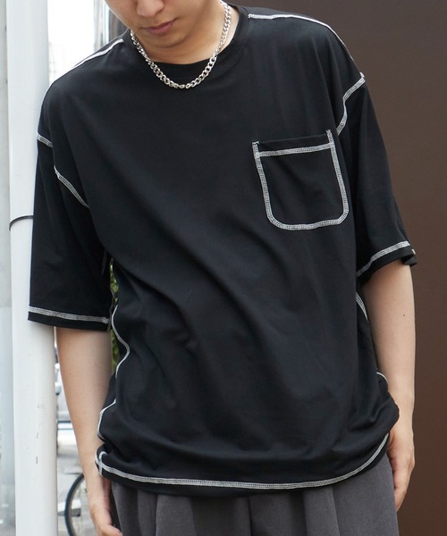 NO NEED（ノーニード）の「ハイショクステッチＢＩＧＴシャツ（Tシャツ/カットソー・メンズ・ブラック/ホワイト・ﾌﾘ-）」の6枚目の写真