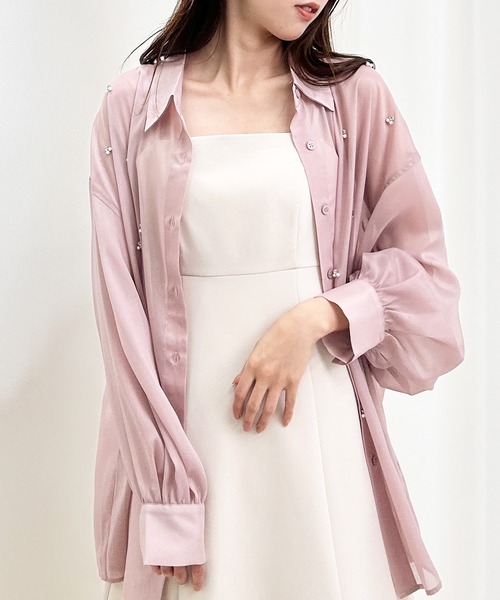 INGNI(イング)の「装飾付ラメシアーシャツ(シャツ/ブラウス・レディース・アイボリー/ピンク/ミント・M)」の1枚目の写真