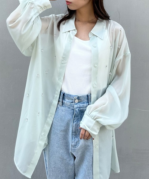 INGNI(イング)の「装飾付ラメシアーシャツ(シャツ/ブラウス・レディース・アイボリー/ピンク/ミント・M)」の3枚目の写真