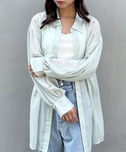 INGNI(イング)の「装飾付ラメシアーシャツ(シャツ/ブラウス・レディース・アイボリー/ピンク/ミント・M)」の13枚目の写真