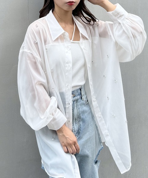 INGNI(イング)の「装飾付ラメシアーシャツ(シャツ/ブラウス・レディース・アイボリー/ピンク/ミント・M)」の5枚目の写真