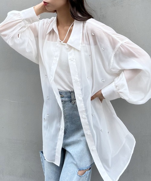 INGNI(イング)の「装飾付ラメシアーシャツ(シャツ/ブラウス・レディース・アイボリー/ピンク/ミント・M)」の6枚目の写真