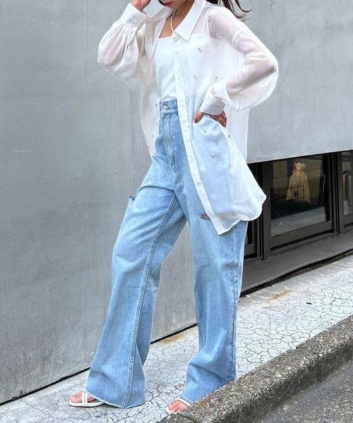 INGNI(イング)の「装飾付ラメシアーシャツ(シャツ/ブラウス・レディース・アイボリー/ピンク/ミント・M)」の9枚目の写真