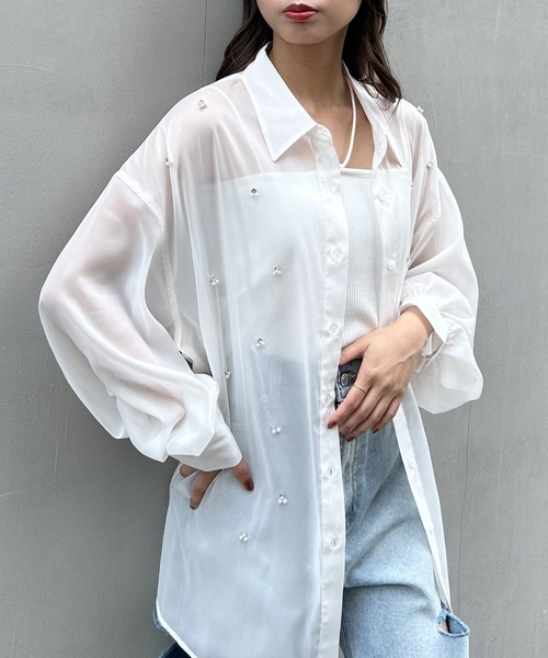 INGNI(イング)の「装飾付ラメシアーシャツ(シャツ/ブラウス・レディース・アイボリー/ピンク/ミント・M)」の4枚目の写真