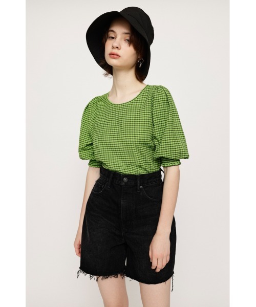SLY（スライ）の「VOLUME SLEEVE CHECK TOPS ボリュームスリーブ チェック トップス（シャツ/ブラウス・レディース・オレンジ系その他/ブラック/グリーン系その他2・FREE）」の3枚目の写真