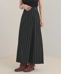 ウールライクストライプハイウエストラップスカート