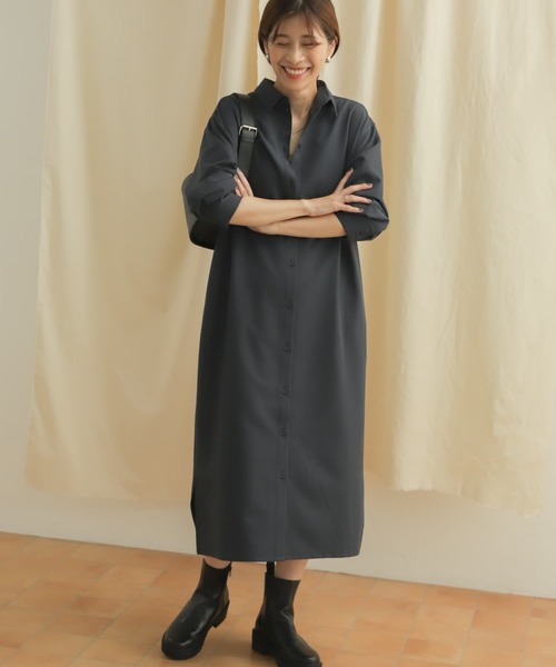 URBAN RESEARCH DOORS（アーバンリサーチドアーズ）の「ピーチスキンシャツワンピース（シャツワンピース・レディース・モカ/チャコールグレー・MEDIUM）」の2枚目の写真