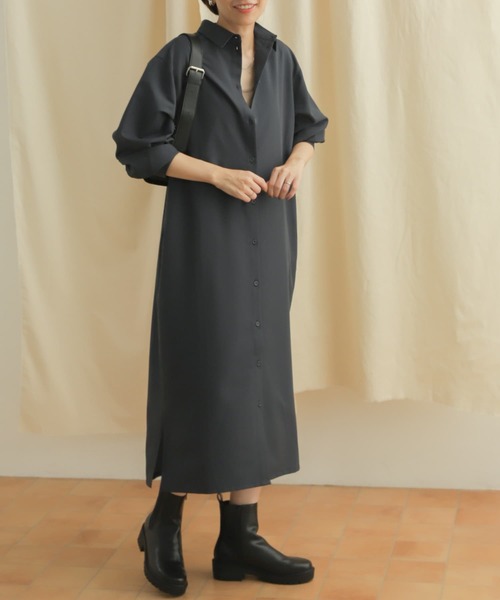 URBAN RESEARCH DOORS（アーバンリサーチドアーズ）の「ピーチスキンシャツワンピース（シャツワンピース・レディース・モカ/チャコールグレー・MEDIUM）」の4枚目の写真