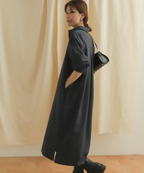 URBAN RESEARCH DOORS（アーバンリサーチドアーズ）の「ピーチスキンシャツワンピース（シャツワンピース・レディース・モカ/チャコールグレー・MEDIUM）」の5枚目の写真
