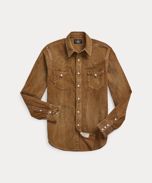 【美品】RRL ダブルアールエル ウエスタンシャツ 長袖 ブラウン カツラギ スリム フィット コーデュロイ ウエスタン シャツ（シャツ/ブラウス