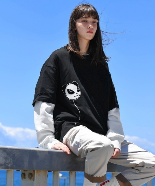 HIPANDA(ハイパンダ)の「HIPANDA ハイパンダ 男女兼用 バルーンパンダ ロゴ プリント Tシャツ(Tシャツ/カットソー・メンズ・グレー/ホワイト/ブラック・X-LARGE/XX-LARGE/LARGE)」の2枚目の写真