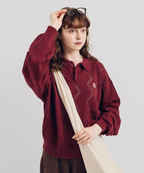 MUHET(ミュエータ)の「アソートニットポロシャツ(ポロシャツ・レディース・ボルドー/ネイビー/チャコールグレー/ブラック/ブラウン/カーキ・X-LARGE/MEDIUM)」の6枚目の写真